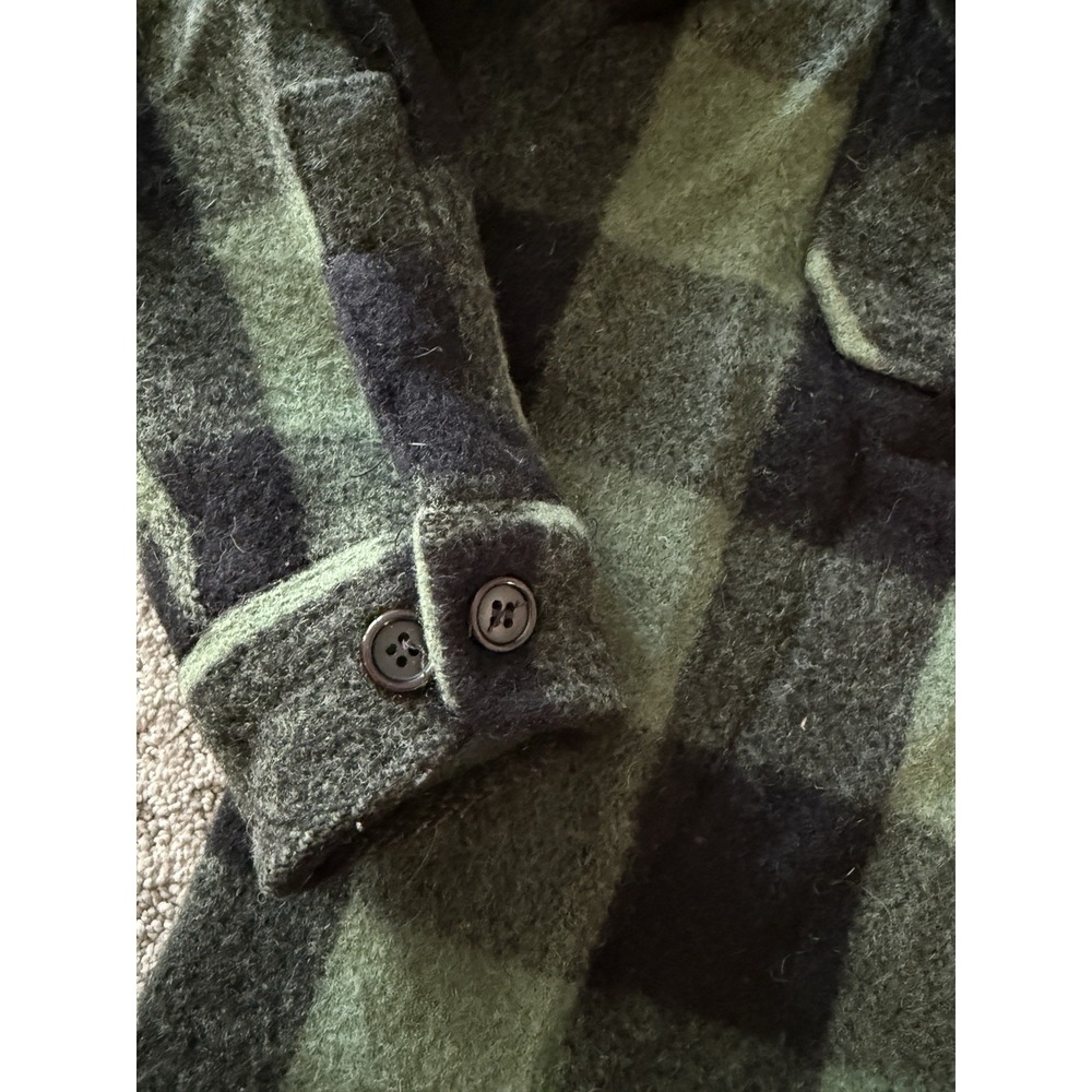 Vintage Woolrich Dark Green & Black Buffalo Wool Flannel Jacket Shirt Mens Large - Picture 4 of 7